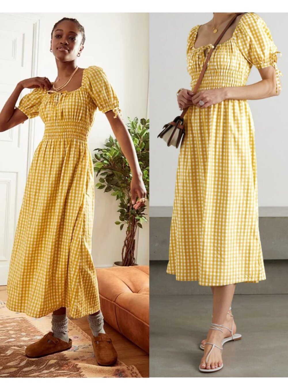 FAITHFULL THE BRAND Flora midi dress AU 8 US 4 S Mari ginham check